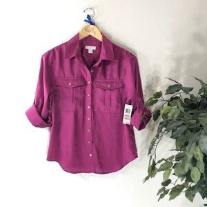 NWT PETITE Charter Club Button Down Top